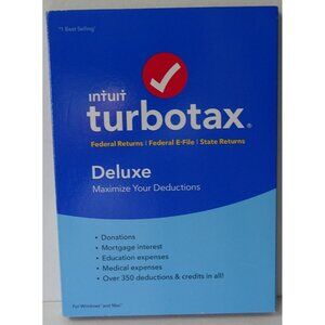 Intuit TurboTax Deluxe Federal & State Returns Federal PC/Mac Software 2018 Edit